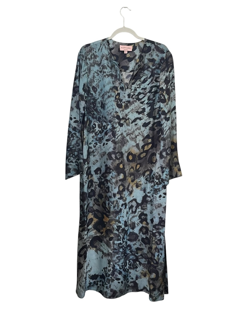 Black Label By Chico’s Silk Blend Animal Print Maxi Caftan Dress 10